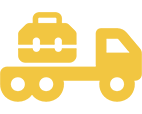 A yellow truck with a suitcase on it