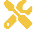 A yellow wrench and spanner on a green background