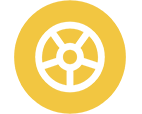 A yellow and green circle with an image of a wheel.